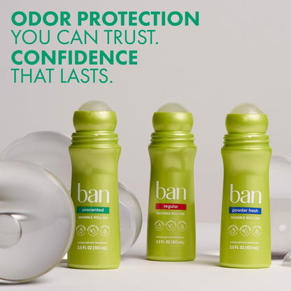 Ban Original Unscented 24-Stunden Antitranspirant, unscented, 3,5 oz Roll-On Deodorant, 4er-Pack, Schutz vor Achselnässe mit geruchsbekämpfenden Inhaltsstoffen