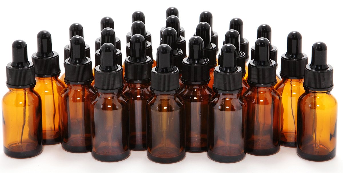 Vivaplex 24er-Pack Bernsteinfarbene Glasflaschen 15 ml mit Glaspipetten für ätherische Öle