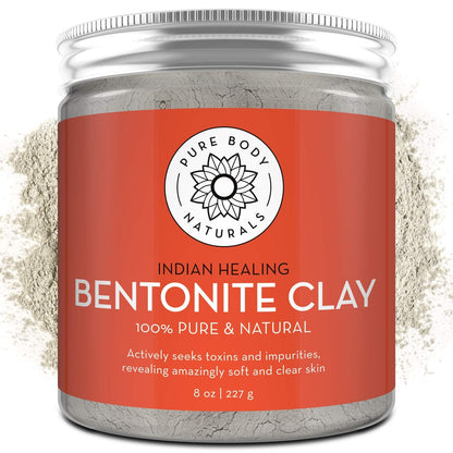Pure Body Naturals Bentonit-Tonerde-Pulver für DIY Detox-Gesichtsmaske & Körpermaske, reine indische Heilerde für Tiefenreinigung und Achsel-Detox für Frauen, 227 g