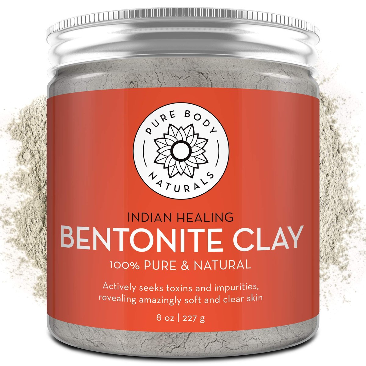 Pure Body Naturals Bentonit-Tonerde-Pulver für DIY Detox-Gesichtsmaske & Körpermaske, reine indische Heilerde für Tiefenreinigung und Achsel-Detox für Frauen, 227 g