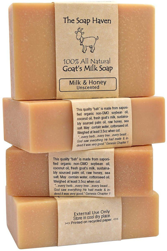 4er-Pack Ziegenmilchseife mit Honig – Handgemacht in den USA – Naturseife, unparfümiert, duftfrei – Ideal für empfindliche Haut und Babys – SLS-, Paraben- und GMO-frei