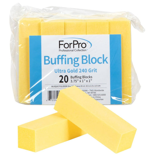ForPro Professional Collection Ultra Gold Buffing Block, 240er Körnung, vierseitige Maniküre- und Pediküre-Nagelfeile, 3,75" L x 1" B x 1" H, 20er-Pack