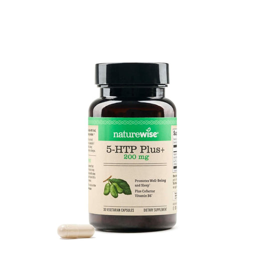 NatureWise 5-HTP 200 mg Nahrungsergänzungsmittel aus Griffonia-Samen mit Vitamin B6 – Stimmungsunterstützung und natürliche Schlafhilfe für Erwachsene – Verzögerte Freisetzung, vegan – 30 Kapseln (1-Monats-Vorrat)