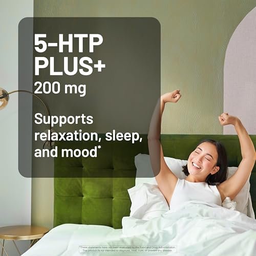 NatureWise 5-HTP 200 mg Nahrungsergänzungsmittel aus Griffonia-Samen mit Vitamin B6 – Stimmungsunterstützung und natürliche Schlafhilfe für Erwachsene – Verzögerte Freisetzung, vegan – 30 Kapseln (1-Monats-Vorrat)
