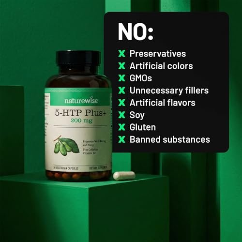 NatureWise 5-HTP 200 mg Kapseln – Stimmungsunterstützung & natürliches Schlafmittel für Erwachsene – Verzögerte Freisetzung, vegan – 60 Kapseln (2-Monats-Vorrat)