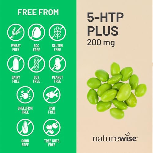 NatureWise 5-HTP 200 mg Nahrungsergänzungsmittel aus Griffonia-Samen mit Vitamin B6 – Stimmungsunterstützung und natürliche Schlafhilfe für Erwachsene – Verzögerte Freisetzung, vegan – 30 Kapseln (1-Monats-Vorrat)