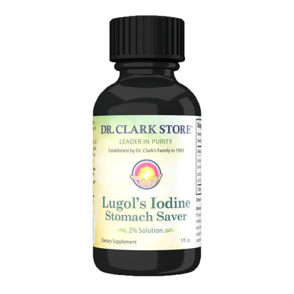 Stomach Saver von Dr. Clark Store – Lugol’s Iod 2% Granuliertes Iod – 30 ml mit Pipette und Reisekappe
