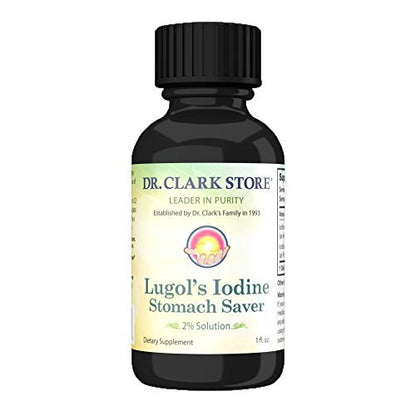 Stomach Saver von Dr. Clark Store – Lugol’s Iod 2% Granuliertes Iod – 30 ml mit Pipette und Reisekappe