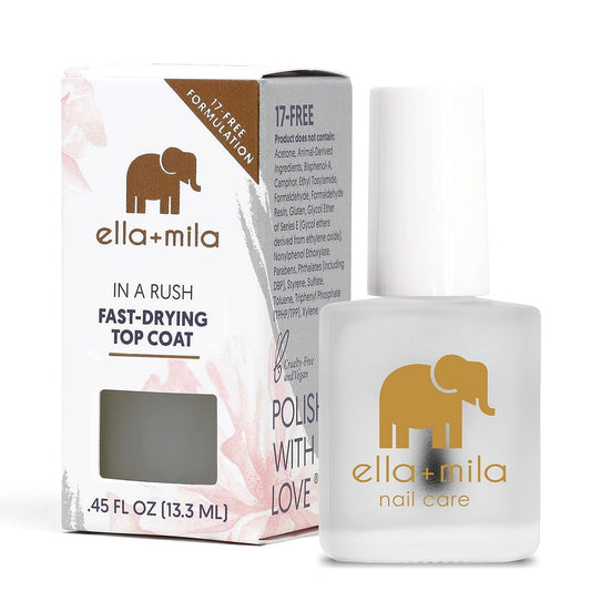 ella+mila Fast Dry Top Coat – Schnelltrocknender Überlack für Hochglanz und langanhaltenden Schutz – Klarer Decklack 0,45 Fl Oz