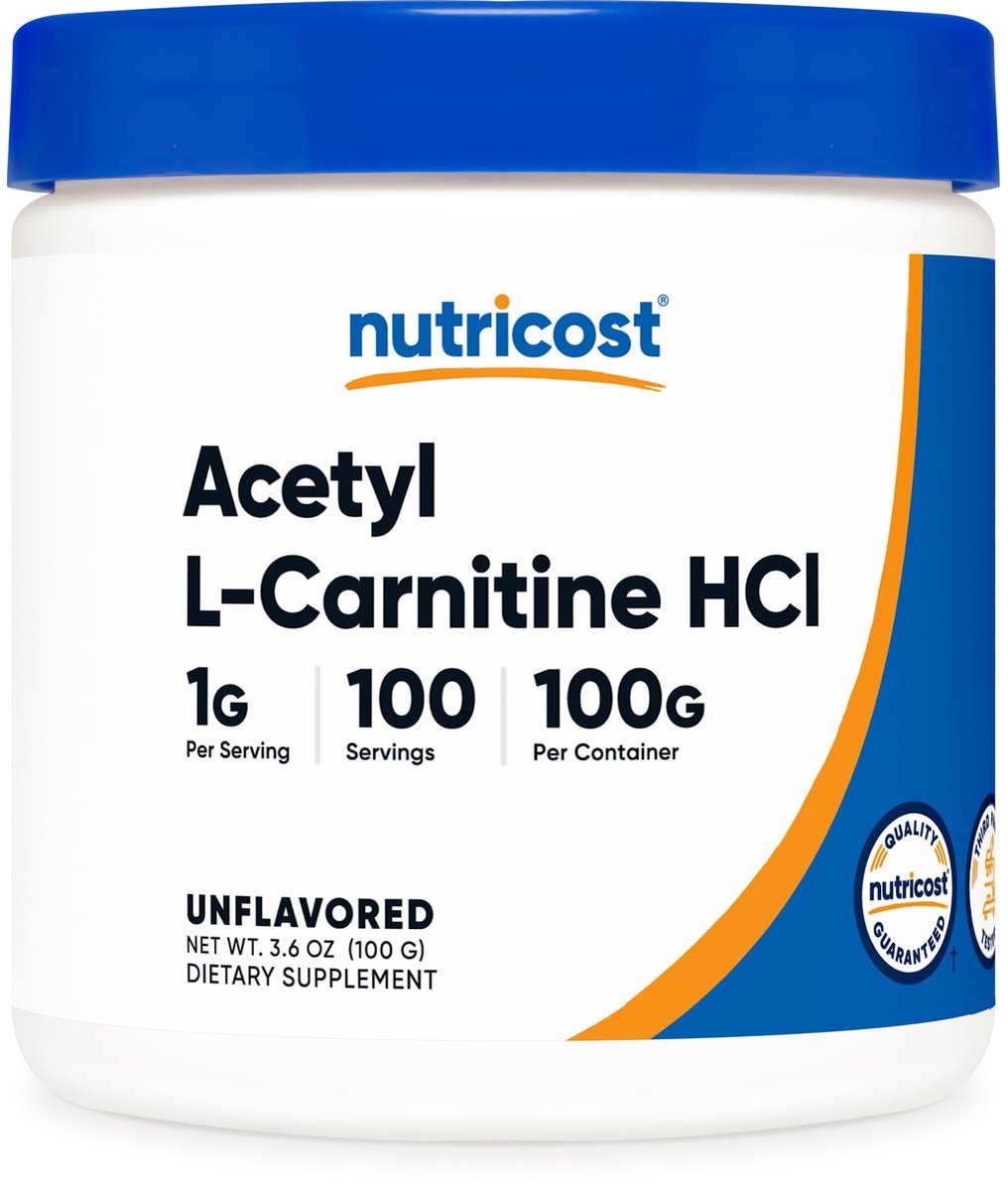 Nutricost Acetyl-L-Carnitin HCI (ALCAR) 100 g – 1 g pro Portion, geschmacksneutral, glutenfrei