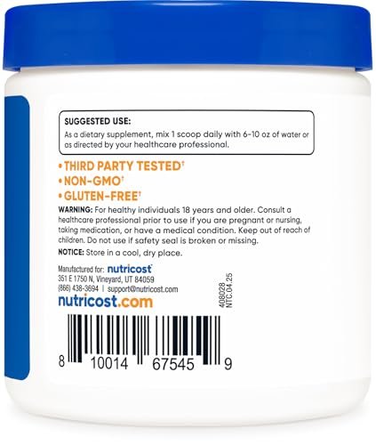 Nutricost Acetyl-L-Carnitin HCI (ALCAR) 100 g – 1 g pro Portion, geschmacksneutral, glutenfrei
