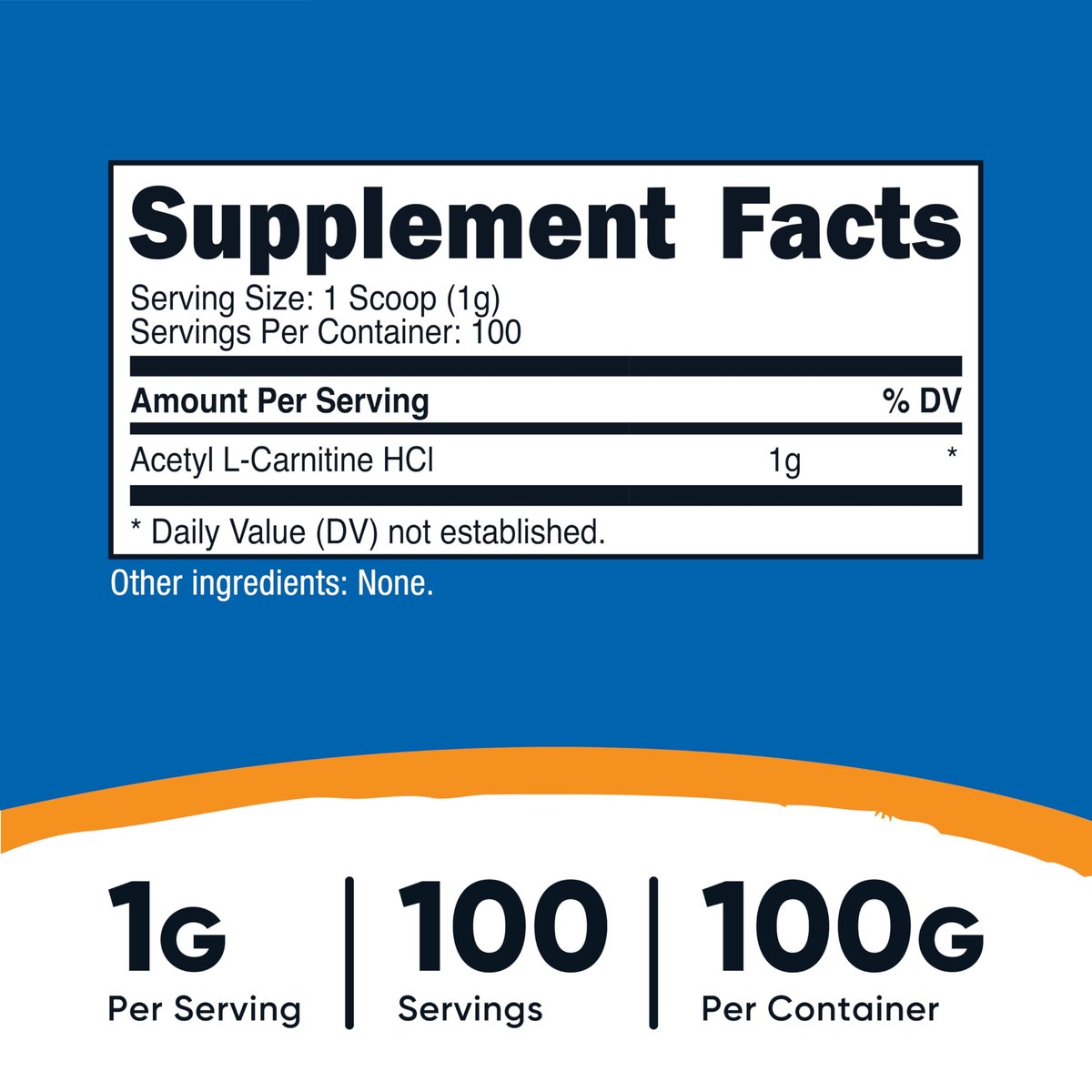 Nutricost Acetyl-L-Carnitin HCI (ALCAR) 100 g – 1 g pro Portion, geschmacksneutral, glutenfrei