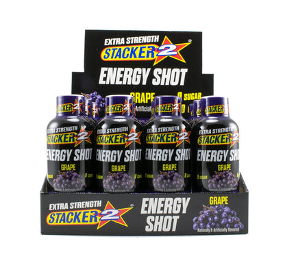 STACKER 2 Extreme Energy Shot Extra Strength – 12er Pack, Traubengeschmack, 60 ml pro Portion
