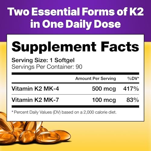 InnovixLabs Vollspektrum Vitamin K2-90 Weichkapseln mit 600 mcg Trans-Form MK7 und MK4 – Unterstützt die allgemeine Gesundheit und Knochenstärke – Soja- und glutenfreies K2-Vitaminpräparat