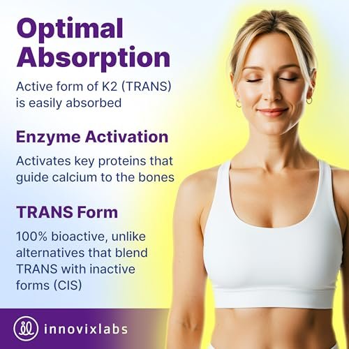InnovixLabs Vollspektrum Vitamin K2-90 Weichkapseln mit 600 mcg Trans-Form MK7 und MK4 – Unterstützt die allgemeine Gesundheit und Knochenstärke – Soja- und glutenfreies K2-Vitaminpräparat