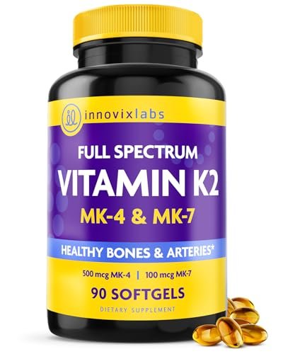 InnovixLabs Vollspektrum Vitamin K2-90 Weichkapseln mit 600 mcg Trans-Form MK7 und MK4 – Unterstützt die allgemeine Gesundheit und Knochenstärke – Soja- und glutenfreies K2-Vitaminpräparat