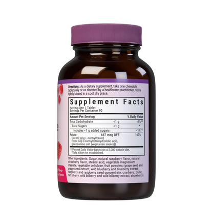 Bluebonnet EarthSweet Methylfolat 400 mcg – Bioaktives 5-MTHF Folsäure Supplement, Vegan, Glutenfrei, Himbeer-Geschmack – 90 Kautabletten