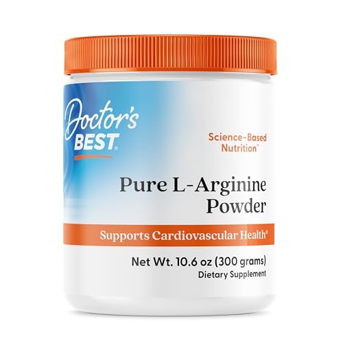 Doctor's Best Reines L-Arginin Pulver - L-Arginin Supplement für Männer & Frauen, unterstützt Stickoxidspiegel & Herzgesundheit, Durchblutung, Glutenfrei, Vegan, Nicht-GVO - 300 g
