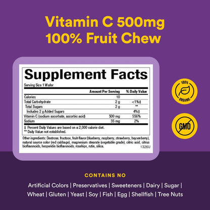 Natural Factors Kids Chewable Vitamin C 500 mg – Unterstützt Immunsystem, Knochen, Zähne und Zahnfleisch – Geschmack: Heidelbeere, Himbeere und Boysenbeere – 180 Kautabletten