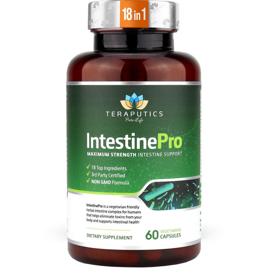 IntestinePro - Darmgesundheit Komplex mit Wermut, Schwarznuss, Nelke, Kürbiskern & 14 weiteren Inhaltsstoffen - 60 vegane Kapseln