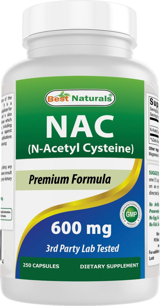 Best Naturals NAC N-Acetyl-Cystein 600 mg 250 Kapseln – Hochdosiertes Nahrungsergänzungsmittel