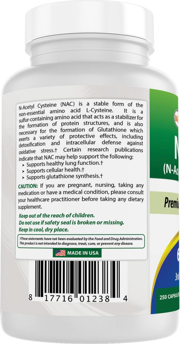 Best Naturals NAC N-Acetyl-Cystein 600 mg 250 Kapseln – Hochdosiertes Nahrungsergänzungsmittel