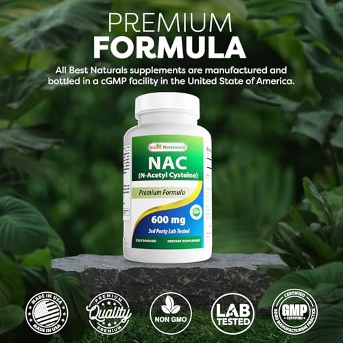 Best Naturals NAC N-Acetyl-Cystein 600 mg 250 Kapseln – Hochdosiertes Nahrungsergänzungsmittel