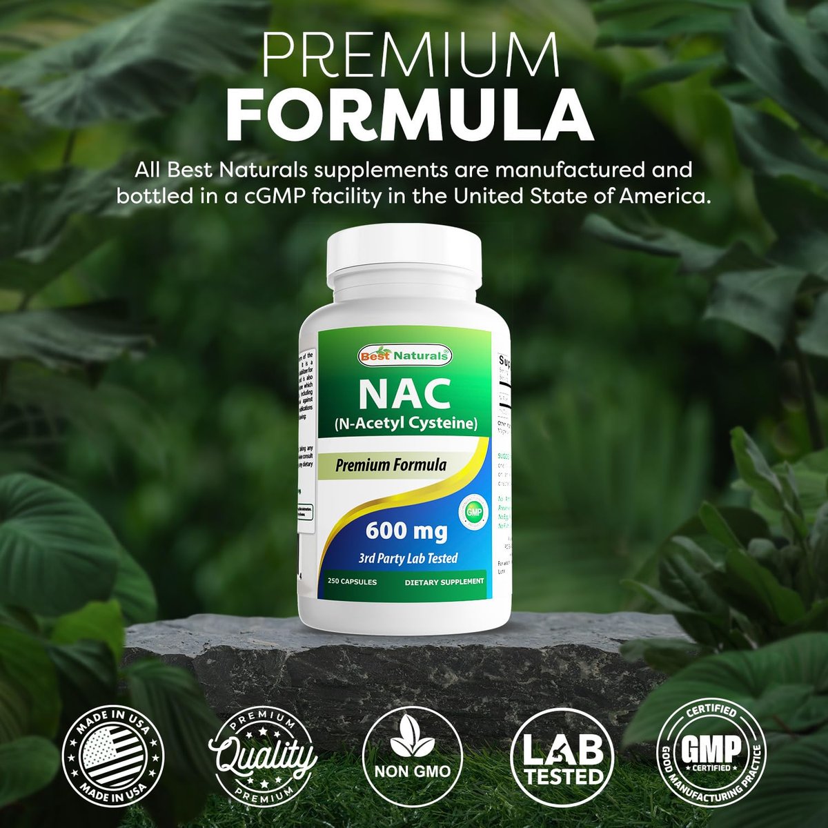 Best Naturals NAC N-Acetyl-Cystein 600 mg 250 Kapseln – Hochdosiertes Nahrungsergänzungsmittel