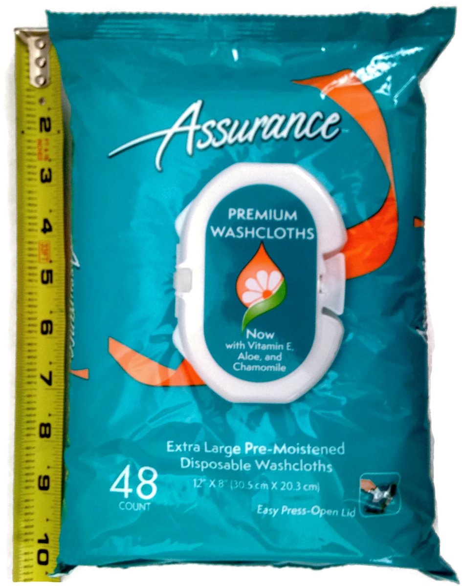 Assurance Premium Vorbefeuchtete Einweg-Waschlappen, Extragroß, 48 Stück, Mehrfachpackung mit 4 (insgesamt 192 Tücher)