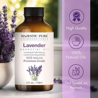 Majestic Pure Lavendel Ätherisches Öl mit Glaspipette - 100% rein und natürlich - 118 ml