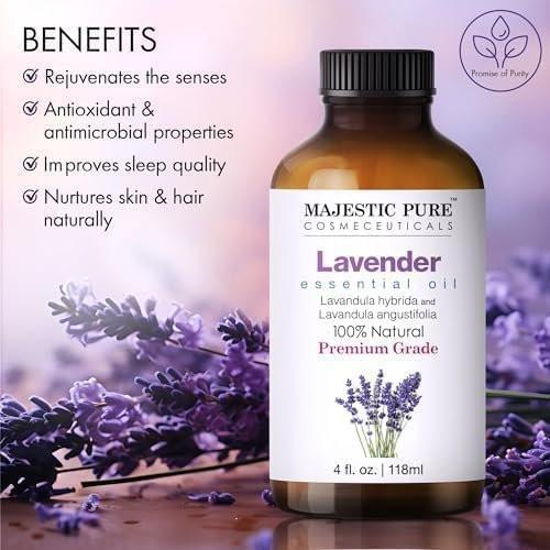 Majestic Pure Lavendel Ätherisches Öl mit Glaspipette - 100% rein und natürlich - 118 ml