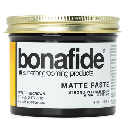 Bona Fide Pomade Matte Paste 4 oz | Starker Halt, Mattes Finish, Wasserbasierend