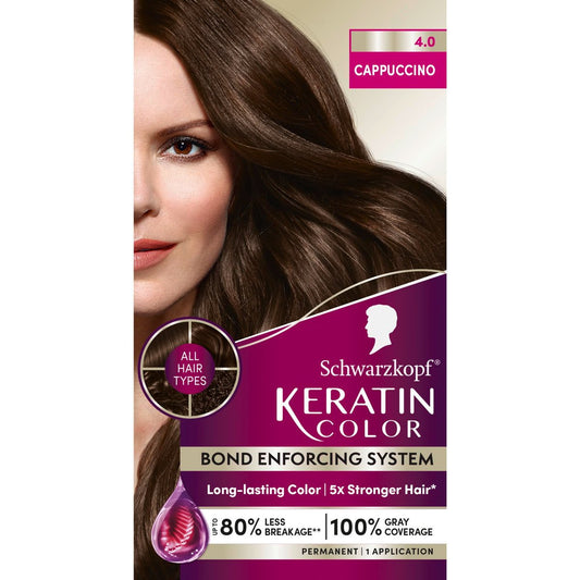 Schwarzkopf Keratin Permanente Haarfarbe Creme, 4.0 Cappuccino – Professionelle Qualität mit bis zu 100% Grauabdeckung und Bond-Enforcing-System