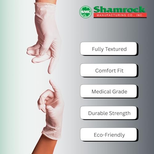 Shamrock Latex Untersuchungshandschuhe, puderfrei, Einweghandschuhe mit vollständig strukturiertem Griff, 5 Mil, unsteril, beidseitig tragbar, Medium (100 Stück)