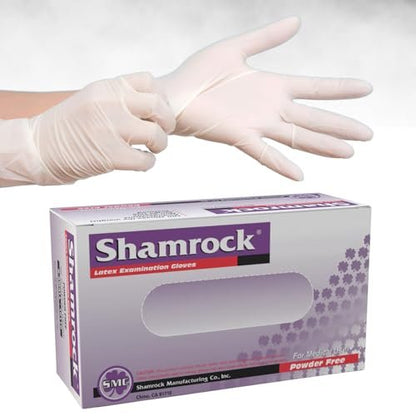 Shamrock Latex Untersuchungshandschuhe, puderfrei, Einweghandschuhe mit vollständig strukturiertem Griff, 5 Mil, unsteril, beidseitig tragbar, Medium (100 Stück)