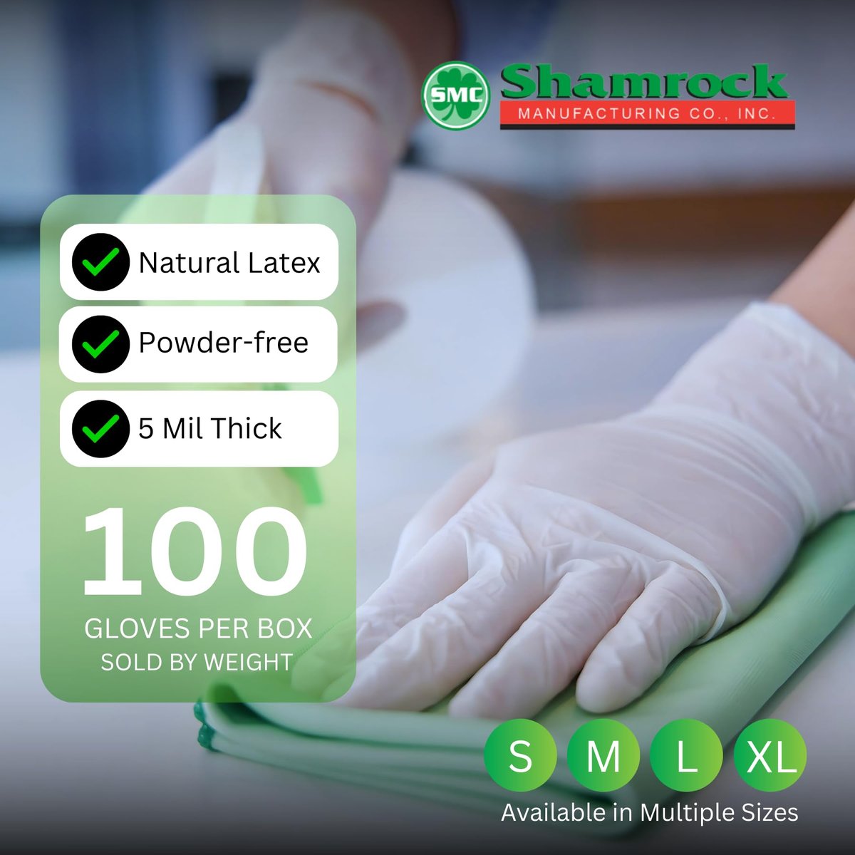 Shamrock Latex Untersuchungshandschuhe, puderfrei, Einweghandschuhe mit vollständig strukturiertem Griff, 5 Mil, unsteril, beidseitig tragbar, Medium (100 Stück)