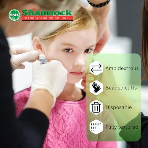 Shamrock Latex Untersuchungshandschuhe, puderfrei, Einweghandschuhe mit vollständig strukturiertem Griff, 5 Mil, unsteril, beidseitig tragbar, Medium (100 Stück)