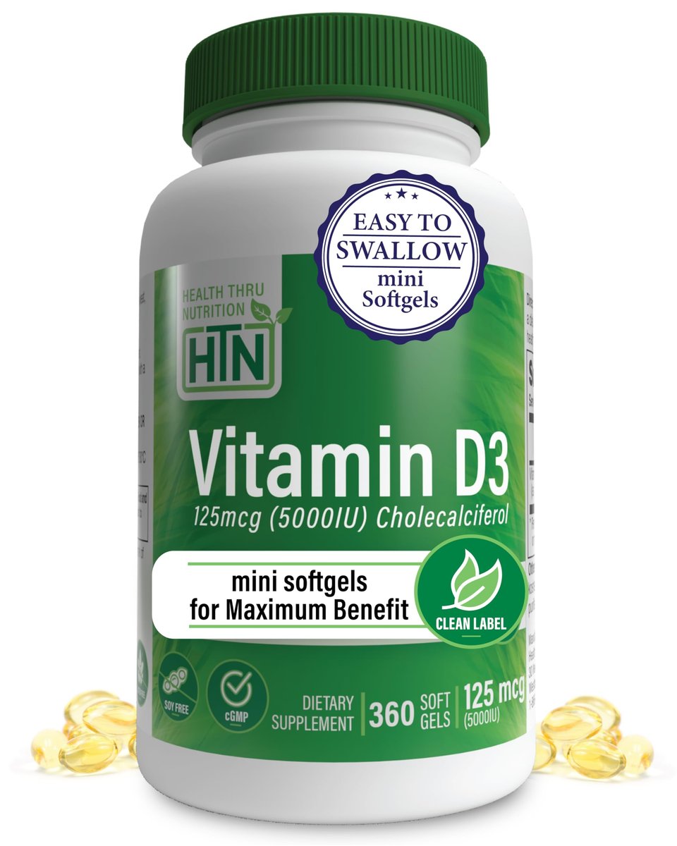 Health Thru Nutrition Vitamin D3 5000 IE 360 Mini-Softgels – Jahresvorrat | 125 µg Cholecalciferol | Laborgeprüft | Non-GMO USP-Qualität in organischem EVOO | Unterstützt das Immunsystem