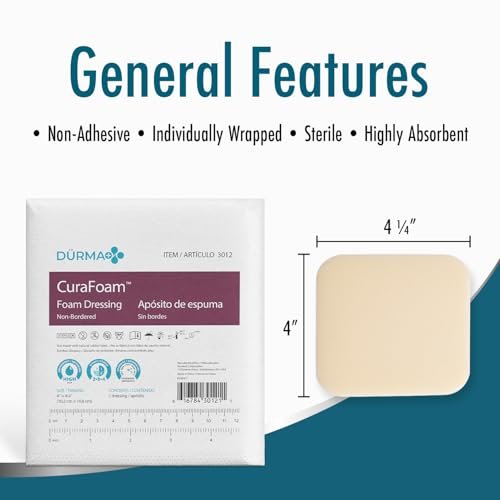 Dynarex Dürma+ CuraFoam Schaumstoff-Wundauflagen - Sterile, nicht haftende Wundpads, hoch saugfähig - Bietet feuchtes, gepolstertes Heilungsumfeld - 10,2 x 10,8 cm - 1 Box mit 10 Stück