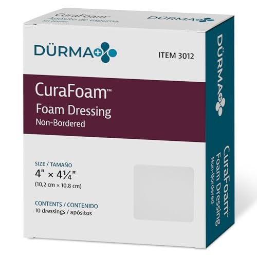 Dynarex Dürma+ CuraFoam Schaumstoff-Wundauflagen - Sterile, nicht haftende Wundpads, hoch saugfähig - Bietet feuchtes, gepolstertes Heilungsumfeld - 10,2 x 10,8 cm - 1 Box mit 10 Stück
