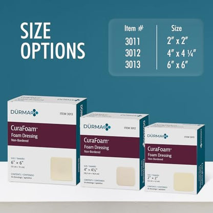 Dynarex Dürma+ CuraFoam Schaumstoff-Wundauflagen - Sterile, nicht haftende Wundpads, hoch saugfähig - Bietet feuchtes, gepolstertes Heilungsumfeld - 10,2 x 10,8 cm - 1 Box mit 10 Stück
