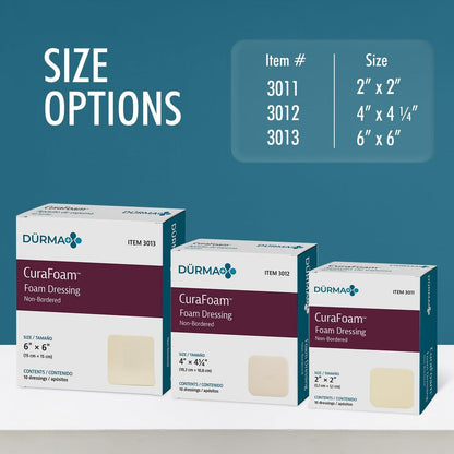 Dynarex Dürma+ CuraFoam Schaumstoff-Wundauflagen - Sterile, nicht haftende Wundpads, hoch saugfähig - Bietet feuchtes, gepolstertes Heilungsumfeld - 10,2 x 10,8 cm - 1 Box mit 10 Stück