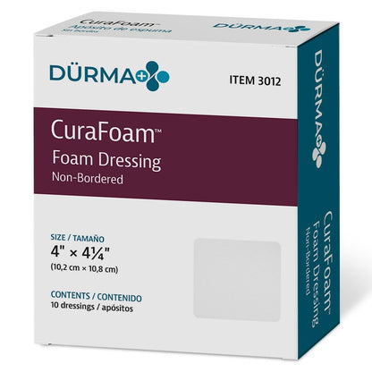 Dynarex Dürma+ CuraFoam Schaumstoff-Wundauflagen - Sterile, nicht haftende Wundpads, hoch saugfähig - Bietet feuchtes, gepolstertes Heilungsumfeld - 10,2 x 10,8 cm - 1 Box mit 10 Stück