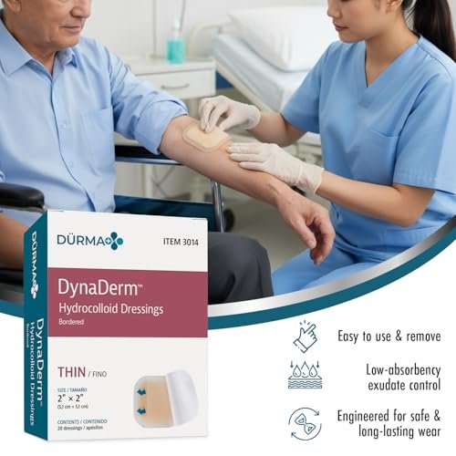 Dynarex Dürma+ DynaDerm Hydrokolloid Wundverband - Sterile, wasserabweisende Wundauflage mit Rand - flexibel, dünn - 5 x 5 cm - 20 Stück pro Box