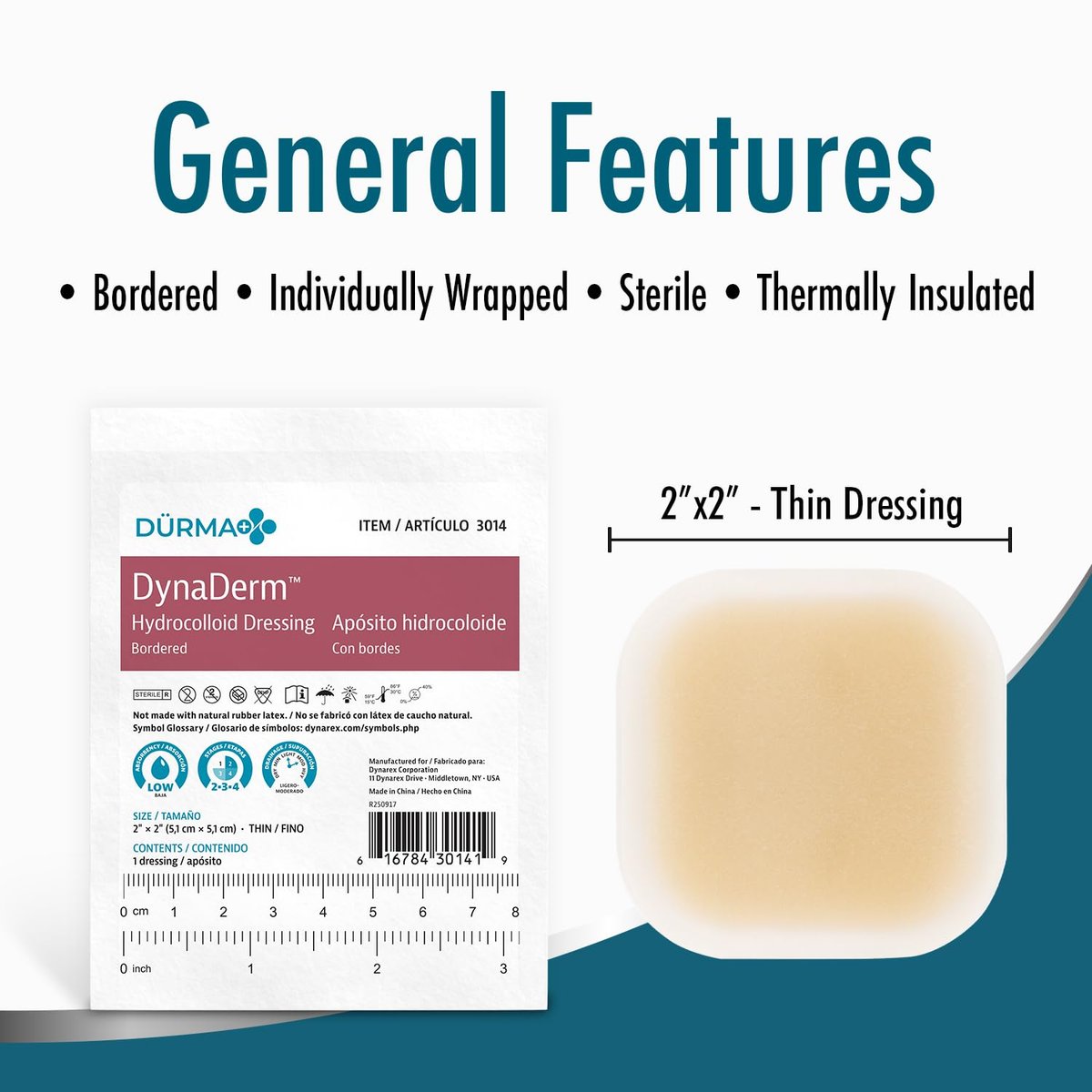 Dynarex Dürma+ DynaDerm Hydrokolloid Wundverband - Sterile, wasserabweisende Wundauflage mit Rand - flexibel, dünn - 5 x 5 cm - 20 Stück pro Box