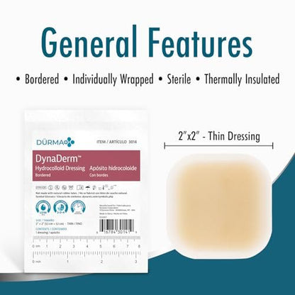 Dynarex Dürma+ DynaDerm Hydrokolloid Wundverband - Sterile, wasserabweisende Wundauflage mit Rand - flexibel, dünn - 5 x 5 cm - 20 Stück pro Box