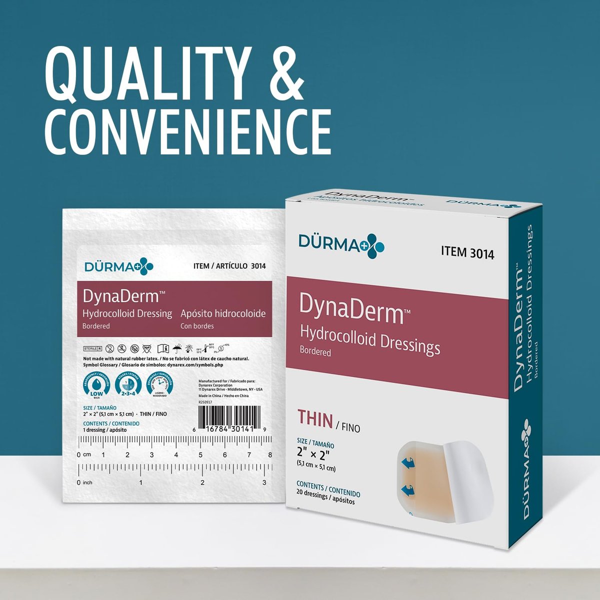 Dynarex Dürma+ DynaDerm Hydrokolloid Wundverband - Sterile, wasserabweisende Wundauflage mit Rand - flexibel, dünn - 5 x 5 cm - 20 Stück pro Box