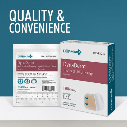 Dynarex Dürma+ DynaDerm Hydrokolloid Wundverband - Sterile, wasserabweisende Wundauflage mit Rand - flexibel, dünn - 5 x 5 cm - 20 Stück pro Box