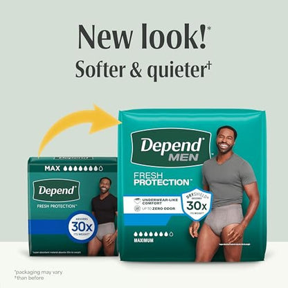 Depend Fresh Protection Erwachsenenwindeln für Männer, Einweg-Inkontinenzunterwäsche, Maximum, Extra-Large, Grau, 15 Stück
