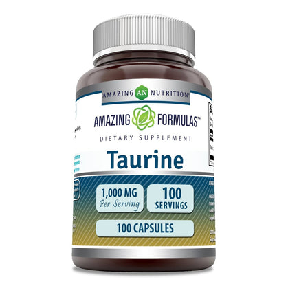Amazing Formulas Taurin Aminosäure Ergänzung | 1000 mg pro Portion | 100 Kapseln | Non-GMO | Glutenfrei | Hergestellt in USA